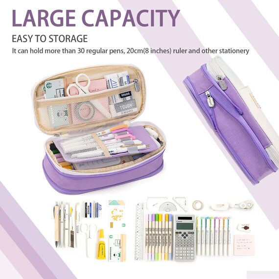 MAMUNU Mäppchen Mädchen Teenager, Federmäppchen Groß Kapazität, Schlamppermäppchen, Federtasche Mädchen, Pencil Case Aesthetic, Mäppchen Reißverschluss für Schule & Büro (Purple Beige)