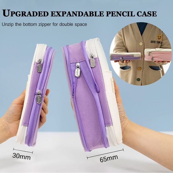 MAMUNU Mäppchen Mädchen Teenager, Federmäppchen Groß Kapazität, Schlamppermäppchen, Federtasche Mädchen, Pencil Case Aesthetic, Mäppchen Reißverschluss für Schule & Büro (Purple Beige)