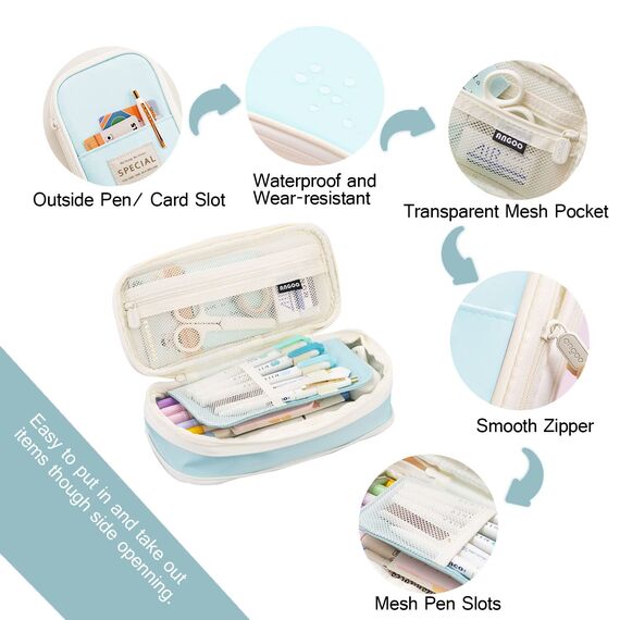 MAMUNU Mäppchen Mädchen Teenager, Federmäppchen Groß Kapazität, Schlamppermäppchen, Federtasche Mädchen, Pencil Case Aesthetic, Mäppchen Reißverschluss für Schule & Büro, Hellblau