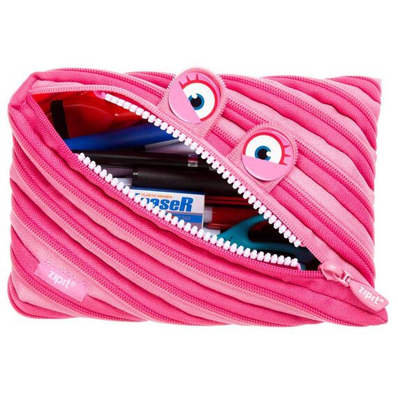 ZIPIT Wildlings Federmäppchen für Mädchen, Extra Großes Mäppchen für die Schule, Monster Etui für Kinder, Federmappe Rosa