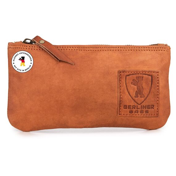 Berliner Bags Vintage Federmäppchen aus echtem Leder – Handgefertigtes Etui mit YKK-Reißverschluss, Federmappe - Braun