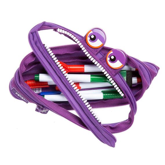 ZIPIT Wildlings Federmäppchen für Mädchen, Großes Mäppchen für die Schule, Monster Etui für Kinder, Federmappe Lila