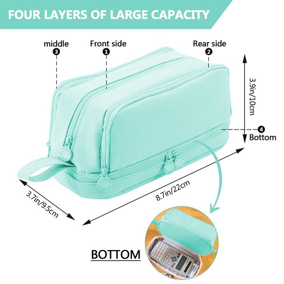 TZEKING Federmäppchen Große Kapazität, 4 Fächer Pencil Case für Mädchen und Teenager mit Reißverschluss, Langlebig und Tragbar