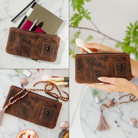 Berliner Bags Vintage Federmäppchen Etui aus Leder mit YKK Reißverschluss, Federmappe für Stifte - Braun