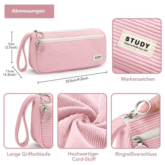 KALIDI Cord-Stoff Federmäppchen mit 3 Fächer Große Kapazität Mäppchen Federtasche Stiftetasche Pencil Case Bleistifttasche für Schule & Büro