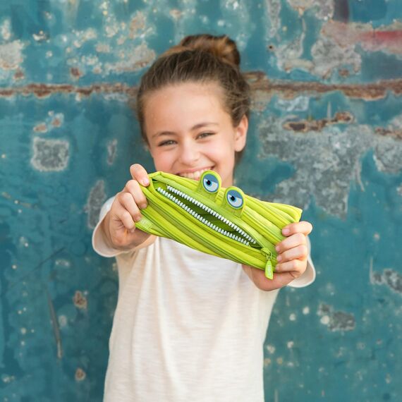 ZIPIT Wildlings Federmäppchen für Jungen, Großes Mäppchen für die Schule, Monster Etui für Kinder, Federmappe Grün