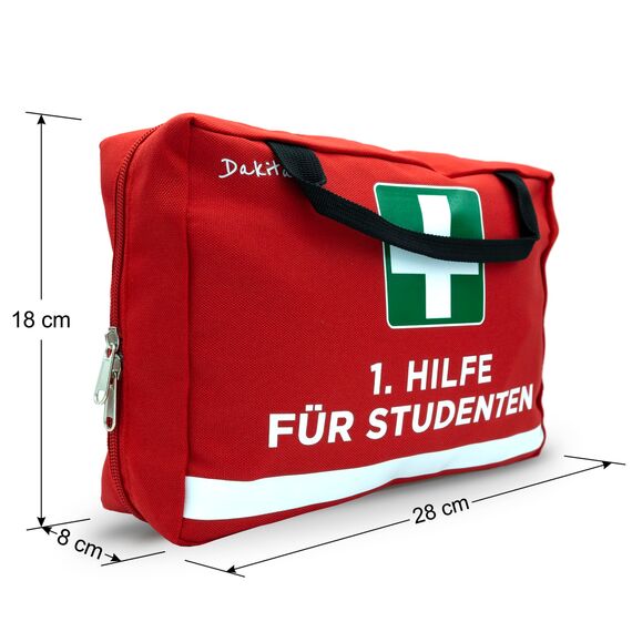 Dakita Erste-Hilfe Tasche für Studenten – Lustiges Geschenk zum Studienbeginn oder Abschluss der Prüfungen – 28×18×8 cm – rot, ohne Inhalt