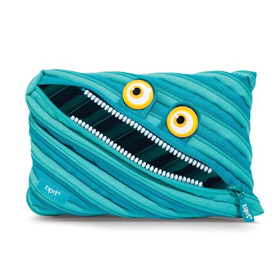 ZIPIT Wildlings Federmäppchen für Jungen, Extra Großes Mäppchen für die Schule, Monster Etui für Kinder, Federmappe Blau
