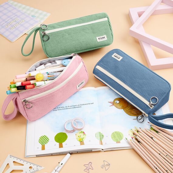 KALIDI Mäppchen Federmäppchen Mädchen Teenager Stiftetasche Stiftemappe Cord-Stoff Federtasche Pencil Case Schulmäppchen für Schule, College, Arbeit