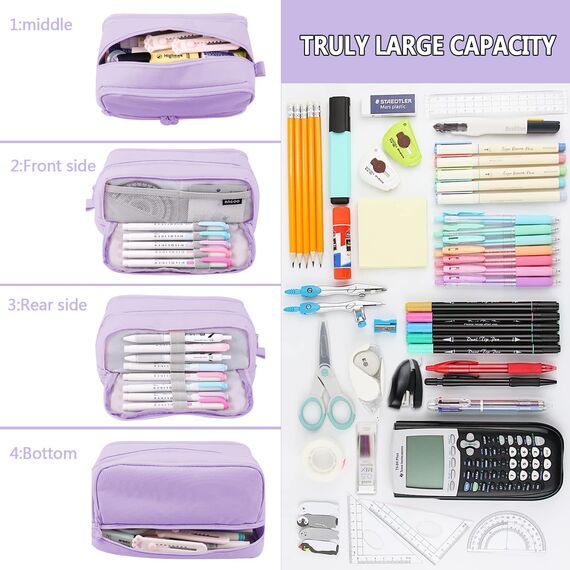 TZEKING Federmäppchen Große Kapazität - 4 Fächer Pencil Case, Teenager Mädchen, Reißverschluss, Langlebig, Schreibwaren Stifttasche Tragbare