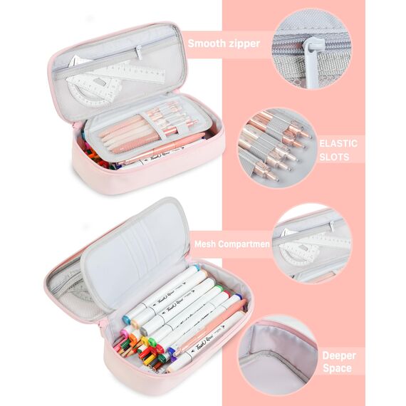 YOKUMA Federmäppchen mäppchen federtasche federmappe etui Schule groß Kapazität für mädchen Teenager Erwachsene schlamppermäppchen federpenal schulmäppchen Aesthetic Pencil case (Rosa)