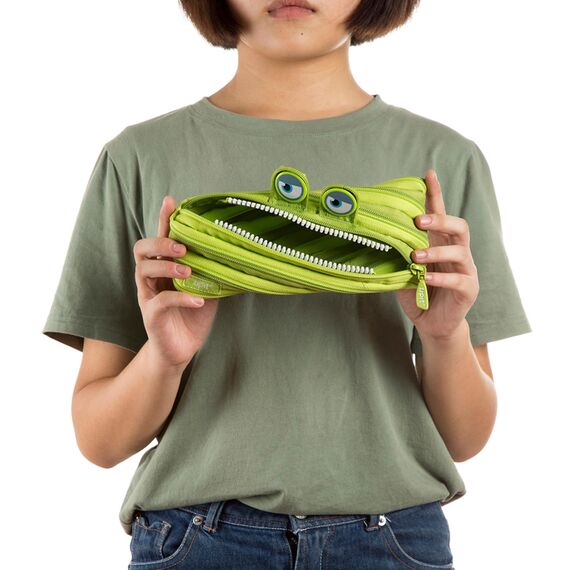 ZIPIT Wildlings Federmäppchen für Jungen, Großes Mäppchen für die Schule, Monster Etui für Kinder, Federmappe Grün