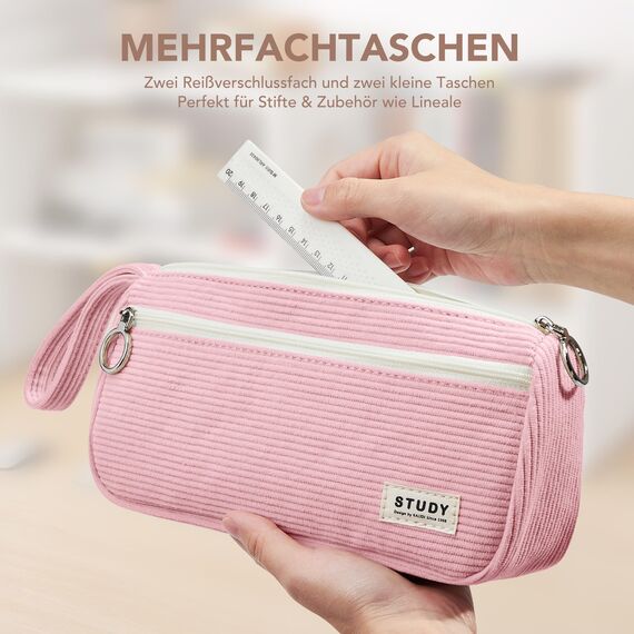 KALIDI Cord-Stoff Federmäppchen mit 3 Fächer Große Kapazität Mäppchen Federtasche Stiftetasche Pencil Case Bleistifttasche für Schule & Büro