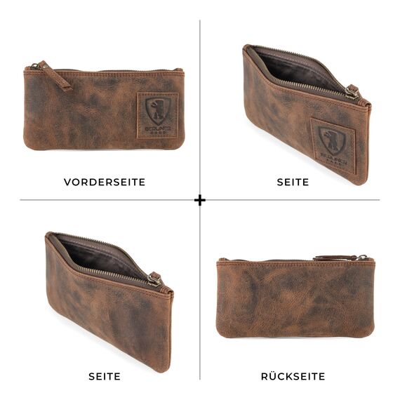 Berliner Bags Vintage Federmäppchen Etui aus Leder mit YKK Reißverschluss, Federmappe für Stifte - Braun