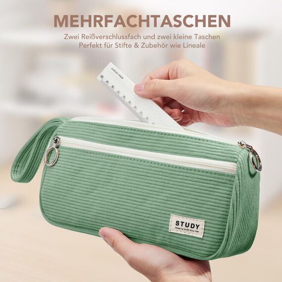 KALIDI Cord-stoff Federmäppchen mit 3 Fächer Große Kapazität Mäppchen Federtasche Stiftetasche Pencil Case Bleistifttasche für Schule & Büro
