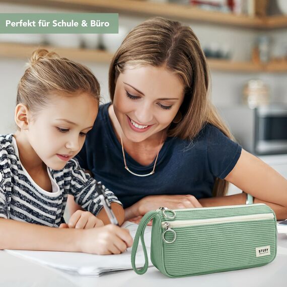 KALIDI Cord-stoff Federmäppchen mit 3 Fächer Große Kapazität Mäppchen Federtasche Stiftetasche Pencil Case Bleistifttasche für Schule & Büro