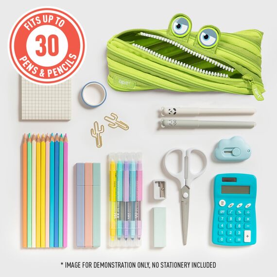 ZIPIT Wildlings Federmäppchen für Jungen, Großes Mäppchen für die Schule, Monster Etui für Kinder, Federmappe Grün