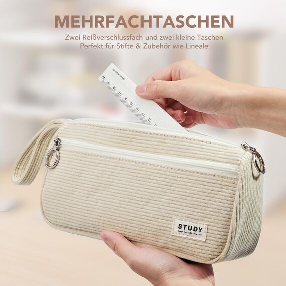 KALIDI Cord-Stoff Federmäppchen mit 3 Fächer Große Kapazität Mäppchen Federtasche Stiftetasche Pencil Case Bleistifttasche für Schule & Büro