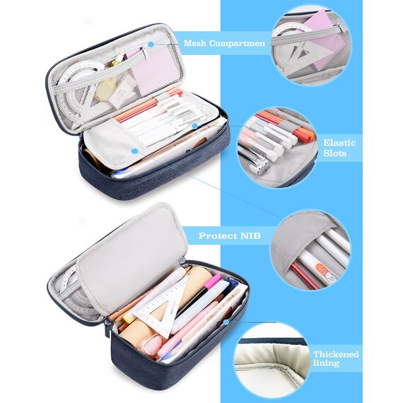 YOKUMA Federmäppchen mäppchen federtasche federmappe etui Schule groß Kapazität für Teenager Erwachsene schlamppermäppchen federpenal schulmäppchen Aesthetic Pencil case (blau)