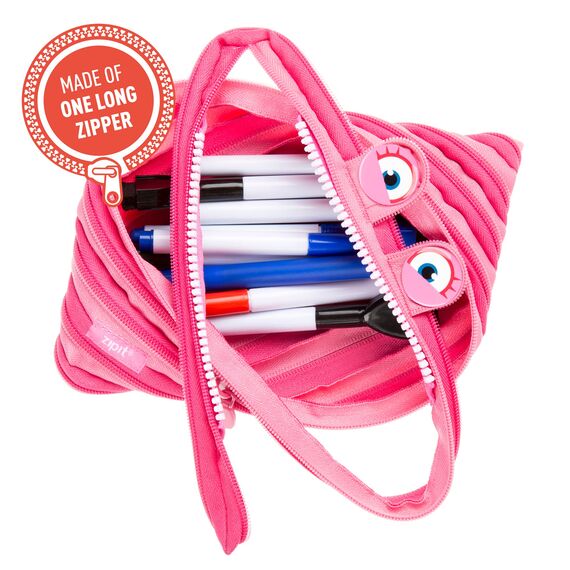 ZIPIT Wildlings Federmäppchen für Mädchen, Extra Großes Mäppchen für die Schule, Monster Etui für Kinder, Federmappe Rosa