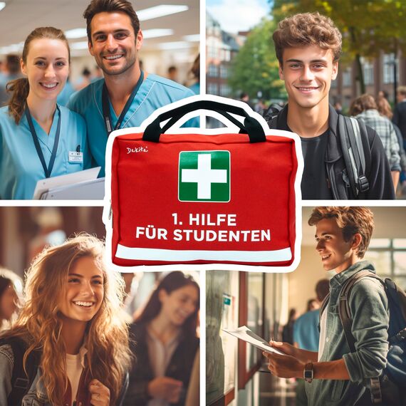 Dakita Erste-Hilfe Tasche für Studenten – Lustiges Geschenk zum Studienbeginn oder Abschluss der Prüfungen – 28×18×8 cm – rot, ohne Inhalt
