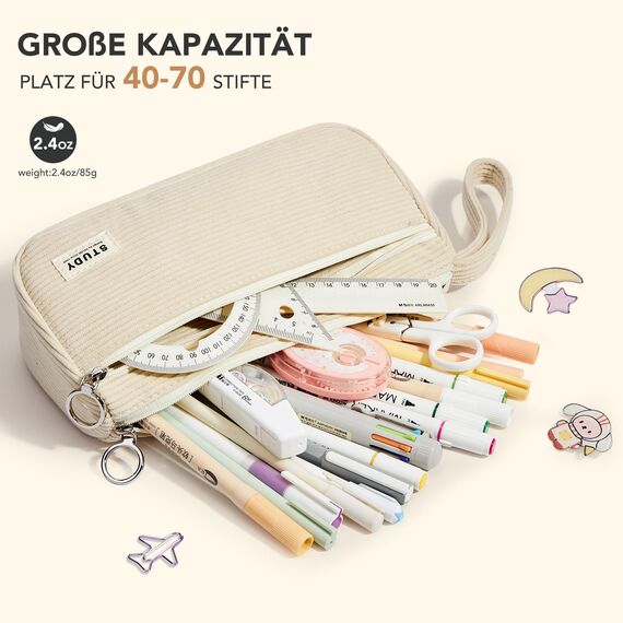 KALIDI Cord-Stoff Federmäppchen mit 3 Fächer Große Kapazität Mäppchen Federtasche Stiftetasche Pencil Case Bleistifttasche für Schule & Büro