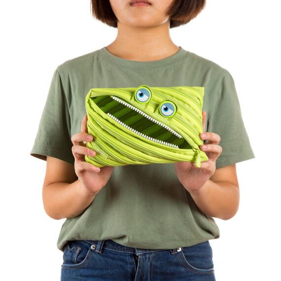 ZIPIT Wildlings Federmäppchen für Jungen, Extra Großes Mäppchen für die Schule, Monster Etui für Kinder, Federmappe Grün