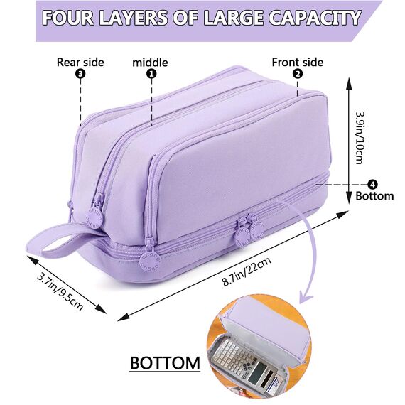 TZEKING Federmäppchen Große Kapazität - 4 Fächer Pencil Case, Teenager Mädchen, Reißverschluss, Langlebig, Schreibwaren Stifttasche Tragbare