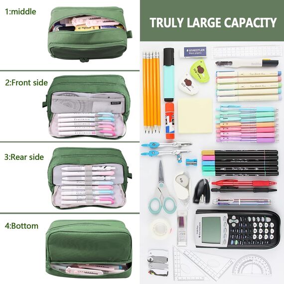 TZEKING Federmäppchen mit 4 Fächern - langlebige Pencil Case für Teenager, Kapazität-Reißverschluss- und Tragbarkeit-Schreibwaren-Tasche