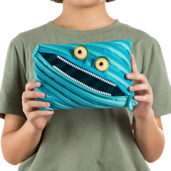 ZIPIT Wildlings Federmäppchen für Jungen, Extra Großes Mäppchen für die Schule, Monster Etui für Kinder, Federmappe Blau