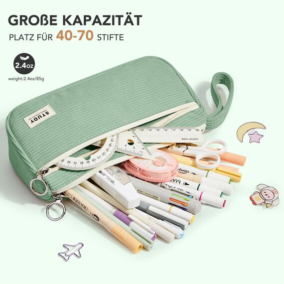 KALIDI Cord-stoff Federmäppchen mit 3 Fächer Große Kapazität Mäppchen Federtasche Stiftetasche Pencil Case Bleistifttasche für Schule & Büro