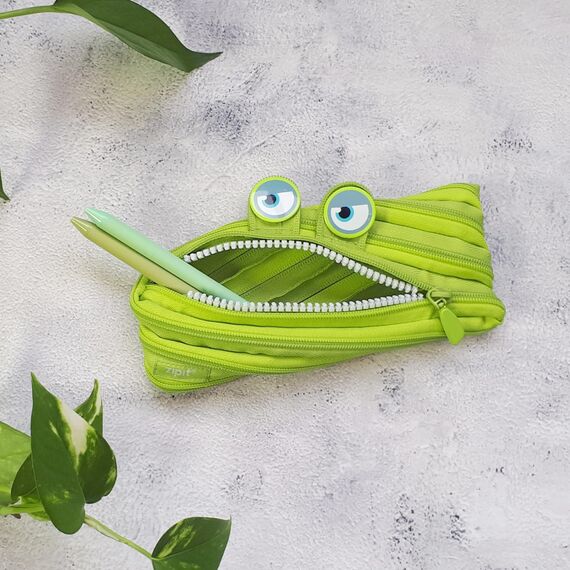 ZIPIT Wildlings Federmäppchen für Jungen, Großes Mäppchen für die Schule, Monster Etui für Kinder, Federmappe Grün