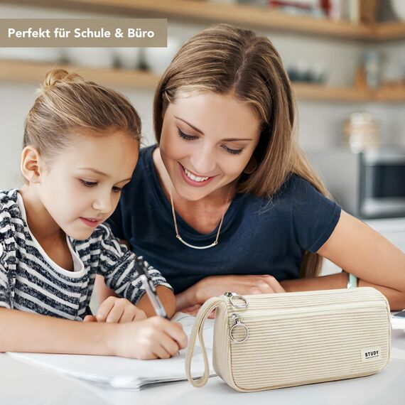 KALIDI Cord-Stoff Federmäppchen mit 3 Fächer Große Kapazität Mäppchen Federtasche Stiftetasche Pencil Case Bleistifttasche für Schule & Büro