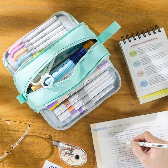 TZEKING Federmäppchen Große Kapazität, 4 Fächer Pencil Case für Mädchen und Teenager mit Reißverschluss, Langlebig und Tragbar