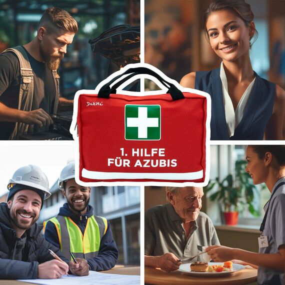 Dakita Erste-Hilfe Tasche für Azubis – Lustiges Geschenk zum Ausbildungsstart oder zur Prüfung – 28×18×8 cm – rot, ohne Inhalt