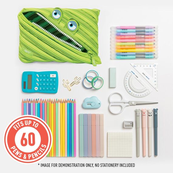 ZIPIT Wildlings Federmäppchen für Jungen, Extra Großes Mäppchen für die Schule, Monster Etui für Kinder, Federmappe Grün