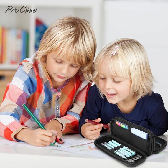 ProCase Eva Federmäppchen Stifteetui, Doppellagiges Schlamperetui, Große Kapazität Stift Tasche Pencil Case -Schwarz