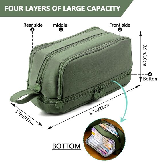 TZEKING Federmäppchen mit 4 Fächern - langlebige Pencil Case für Teenager, Kapazität-Reißverschluss- und Tragbarkeit-Schreibwaren-Tasche