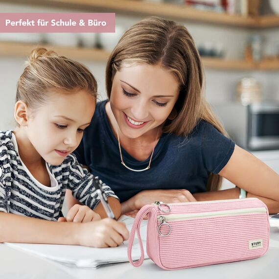 KALIDI Cord-Stoff Federmäppchen mit 3 Fächer Große Kapazität Mäppchen Federtasche Stiftetasche Pencil Case Bleistifttasche für Schule & Büro