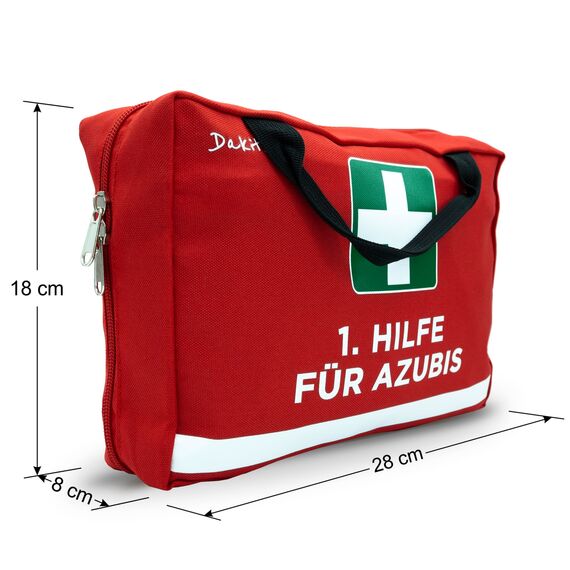 Dakita Erste-Hilfe Tasche für Azubis – Lustiges Geschenk zum Ausbildungsstart oder zur Prüfung – 28×18×8 cm – rot, ohne Inhalt