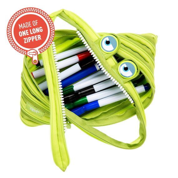 ZIPIT Wildlings Federmäppchen für Jungen, Extra Großes Mäppchen für die Schule, Monster Etui für Kinder, Federmappe Grün
