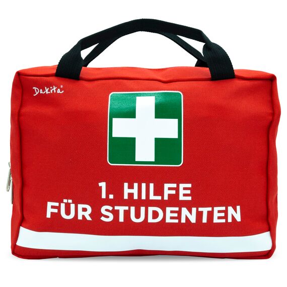 Dakita Erste-Hilfe Tasche für Studenten – Lustiges Geschenk zum Studienbeginn oder Abschluss der Prüfungen – 28×18×8 cm – rot, ohne Inhalt
