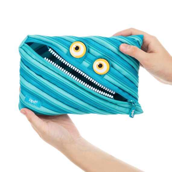 ZIPIT Wildlings Federmäppchen für Jungen, Extra Großes Mäppchen für die Schule, Monster Etui für Kinder, Federmappe Blau