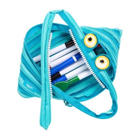 ZIPIT Wildlings Federmäppchen für Jungen, Extra Großes Mäppchen für die Schule, Monster Etui für Kinder, Federmappe Blau