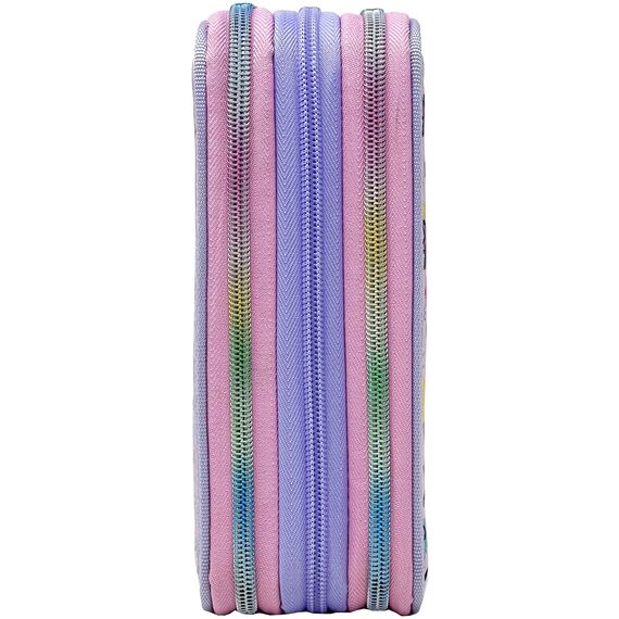 Julian Ross Mädchen 3-Fach Federmäppchen für Encanto-Fans – 44-teilig, komplett gefüllt – mit Schere, Lineal, Buntstiften – Rosa & Lila – Ideal für Schule & als Geschenk