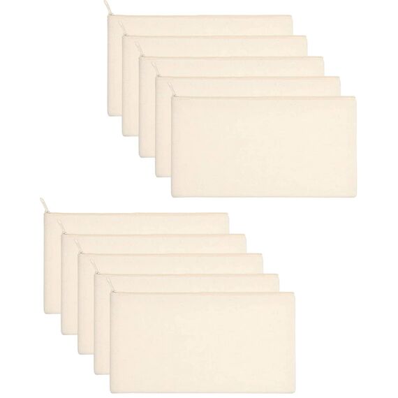 10 Stücke DIY Blanko Stoffbeutel, Stoff Federmäppchen Mäppchen zum Bemalen Kosmetiktasche Stoffbeutel Reißverschluss Blanko Makeup Tasche Reise Kulturbeutel Klein, 21 x 12 cm (Weiß)