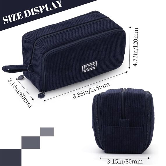 Federmäppchen Federtaschen Mädchen Mäppchen, Große Kapazität Pencil Case Cord Federmäppchen für Schule & Büro Erwachsener Mädchen Geschenk, Navy