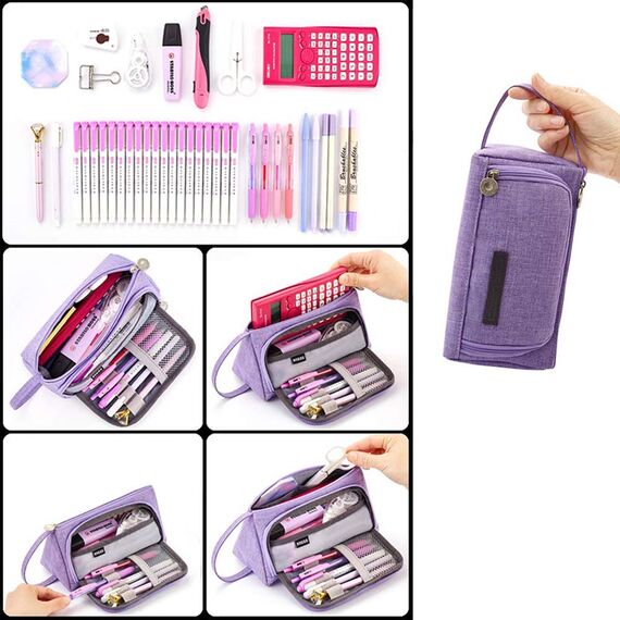 SeBeLi Federmäppchen Federtaschen Teenager Mädchen Mäppchen, Große Kapazität Pencil Case für Schule & Büro Erwachsener Mädchen Geschenk, 20x11cm (Violett)