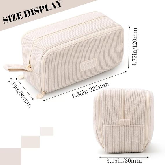 Federmäppchen Federtaschen Mädchen Mäppchen, Große Kapazität Pencil Case Cord Federmäppchen für Schule & Büro Erwachsener Mädchen Geschenk, Cream