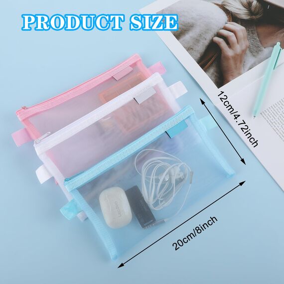 3 Stück Federmäppchen Transparent,Zip Mesh Reißverschluss Beutel,Groß Kapazität Mäppchen,Nylon-Netzstoff Stifttasche Federtaschen Schreibwaren Aufbewahrungsbeutel,für Reise Kosmetik Schule Bürobedarf